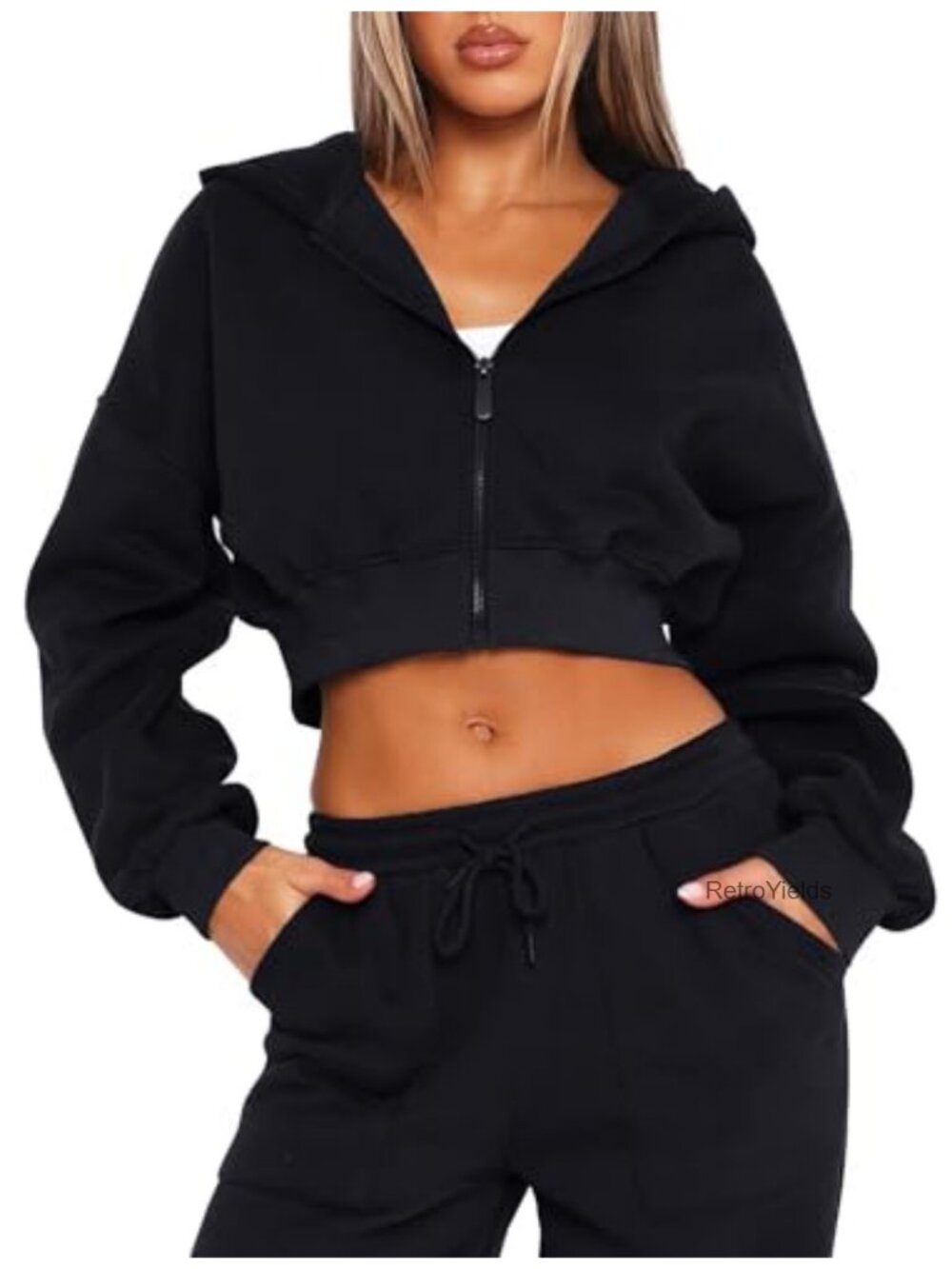 Cropped Zip Up Hoodie Lightweight Y2K Jacket Sweatshirt Fleece